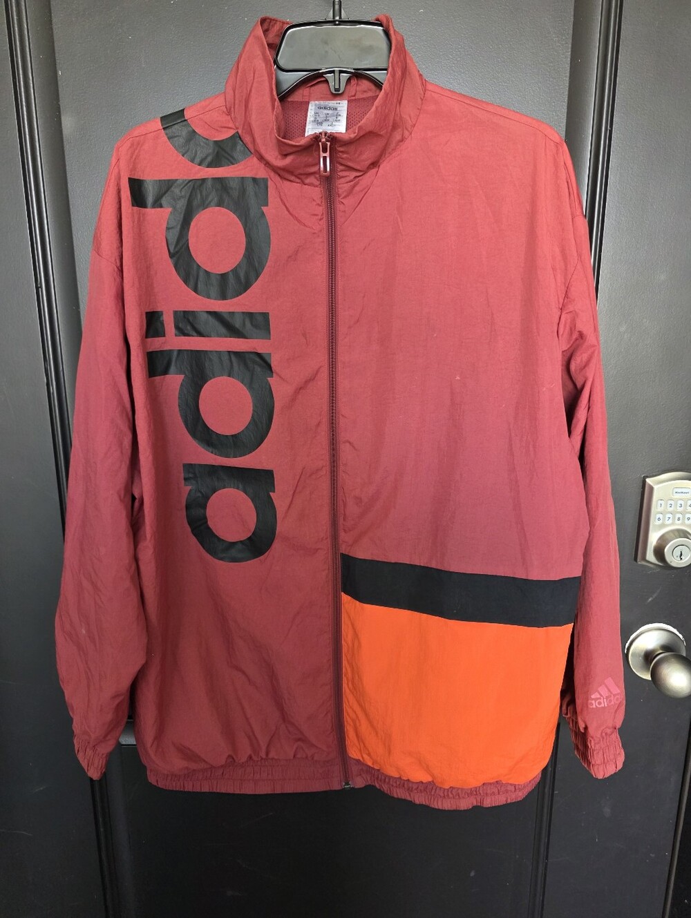 Adidas Burgundy Colorblock Windbreaker Jacket Men's XL Full Zip Lightweight - Picture 4 of 11